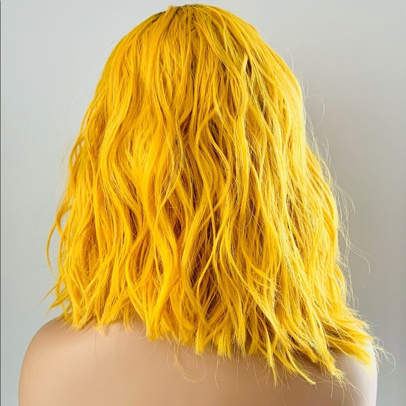 12” Deep Yellow Lace Front Wig with Dark Roots - Picture 6 of 6